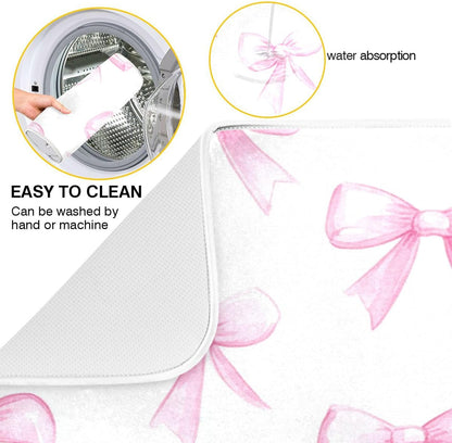 Pink Bows White Dish Drying Mat for Kitchen Counter 18 x 24 inch Rack Mat Microfiber Dry Dishes Mats Drainer Mat Dish Drying Pad Tableware Countertops Mat Decor