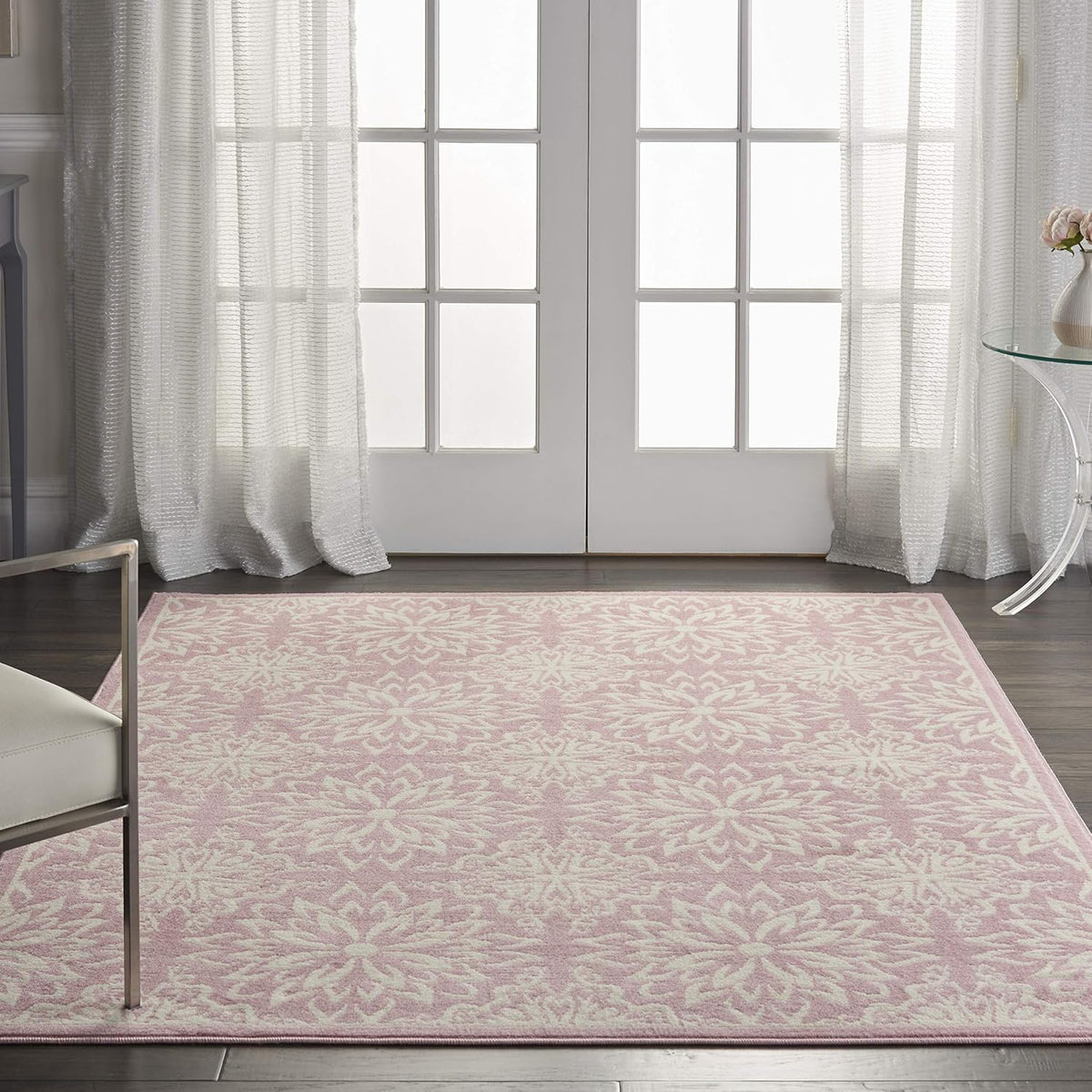 Jubilant Floral Ivory/Pink 4' x 6' Area-Rug, Easy-Cleaning, Non Shedding, Bed Room, Living Room, Dining Room, Kitchen (4x6)
