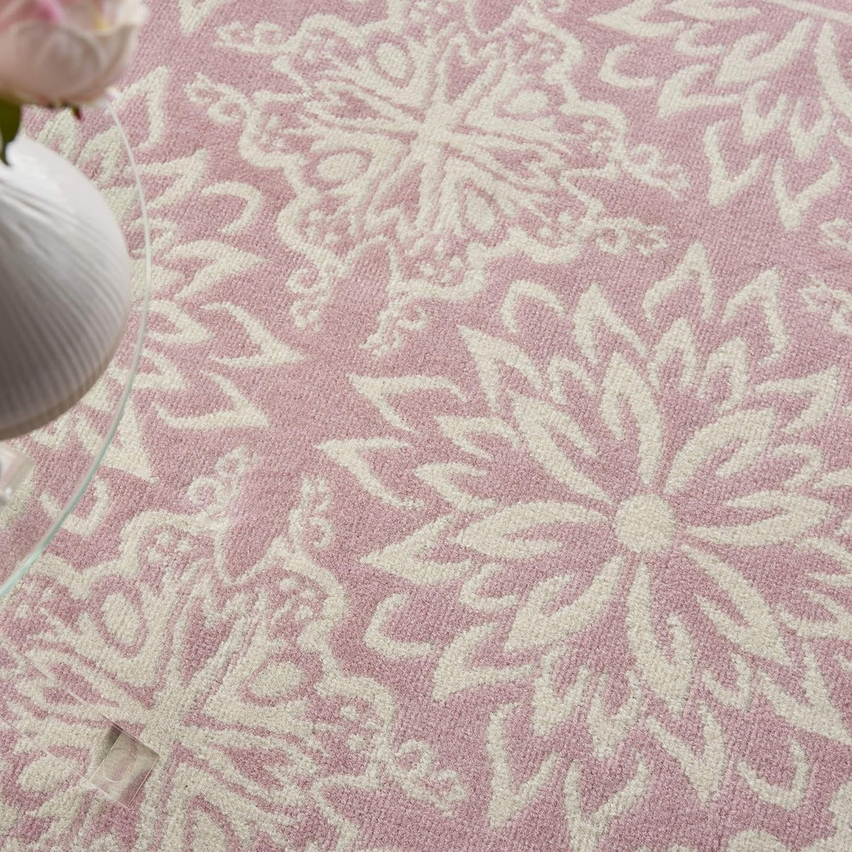 Jubilant Floral Ivory/Pink 4' x 6' Area-Rug, Easy-Cleaning, Non Shedding, Bed Room, Living Room, Dining Room, Kitchen (4x6)