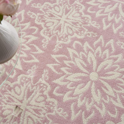 Jubilant Floral Ivory/Pink 4' x 6' Area-Rug, Easy-Cleaning, Non Shedding, Bed Room, Living Room, Dining Room, Kitchen (4x6)