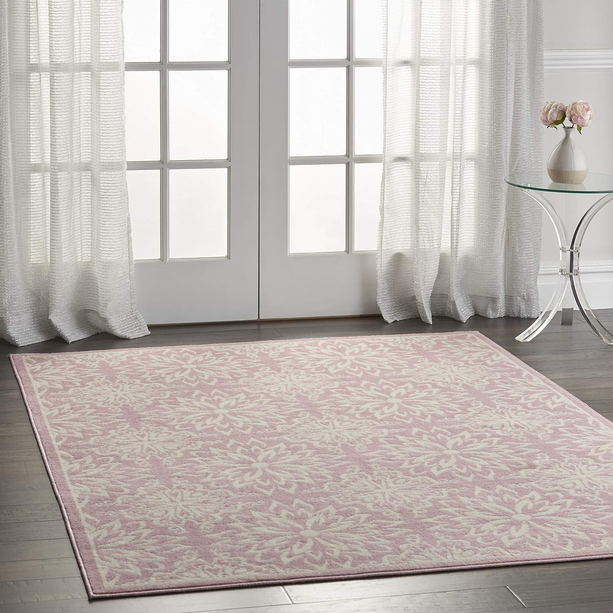 Jubilant Floral Ivory/Pink 4' x 6' Area-Rug, Easy-Cleaning, Non Shedding, Bed Room, Living Room, Dining Room, Kitchen (4x6)