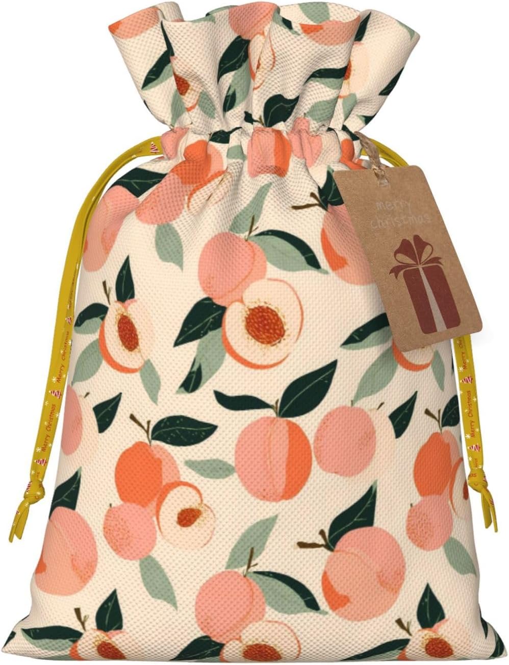 Peaches (3) Print Christmas Drawstring Gift Bags, Reusable Candy Treat Bags For Holiday Birthday Party