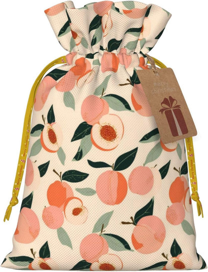 Peaches (3) Print Christmas Drawstring Gift Bags, Reusable Candy Treat Bags For Holiday Birthday Party