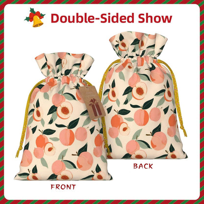 Peaches (3) Print Christmas Drawstring Gift Bags, Reusable Candy Treat Bags For Holiday Birthday Party