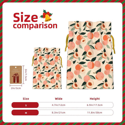 Peaches (3) Print Christmas Drawstring Gift Bags, Reusable Candy Treat Bags For Holiday Birthday Party
