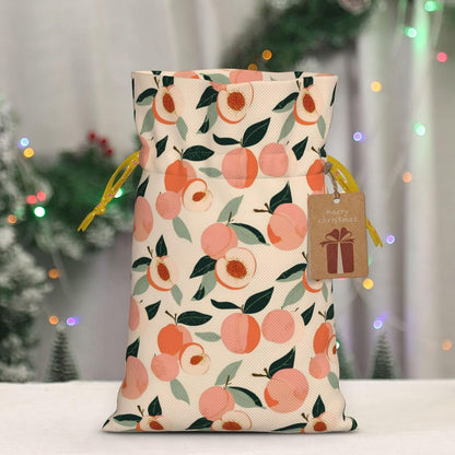 Peaches (3) Print Christmas Drawstring Gift Bags, Reusable Candy Treat Bags For Holiday Birthday Party