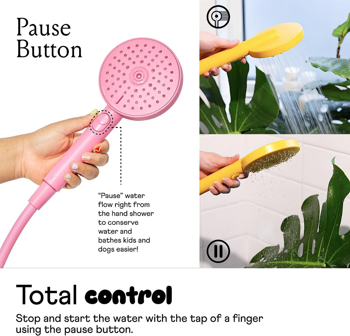 ! - Handheld Showerhead, High Pressure Performance, Pink