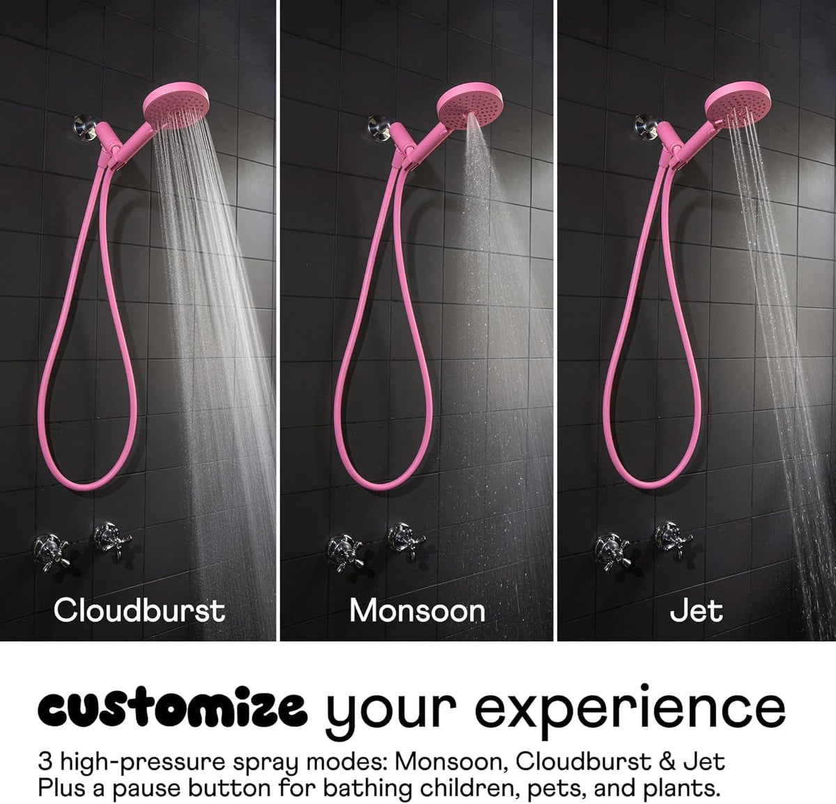 ! - Handheld Showerhead, High Pressure Performance, Pink