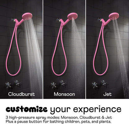 ! - Handheld Showerhead, High Pressure Performance, Pink