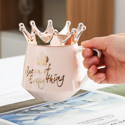 Pink Queen of Everything Mug with Lid Cute Pink Cup with Crown Tea Coffee Mugs Gift with Spoon & Coaster 12 oz Ceramic Cups Birthday Gifts for Women Girls Friend Valentine's Day Gifts for Women