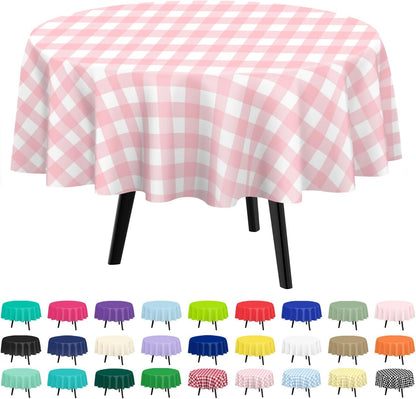 2 Pack Pink Gingham Round Plastic Tablecloth Disposable