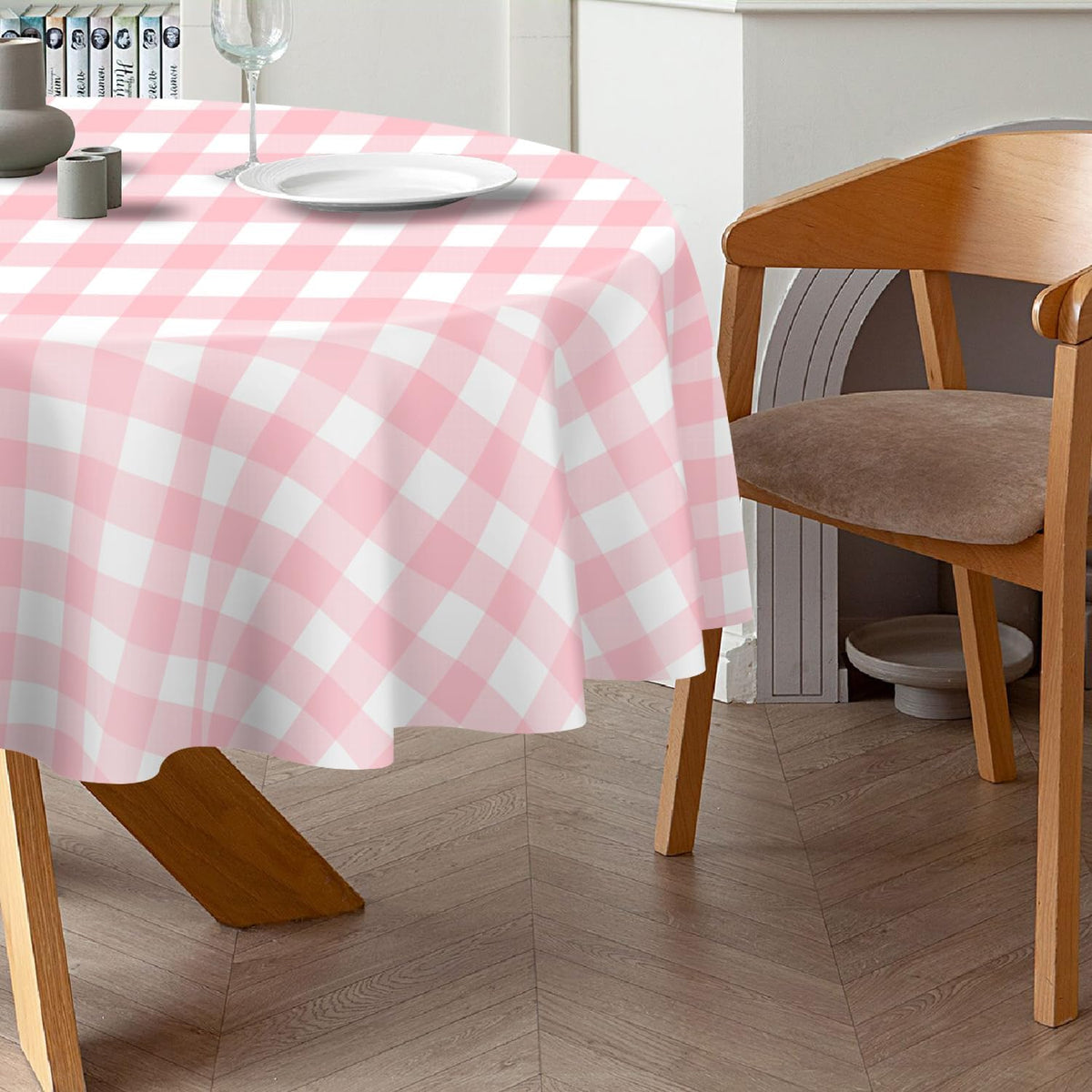 2 Pack Pink Gingham Round Plastic Tablecloth Disposable