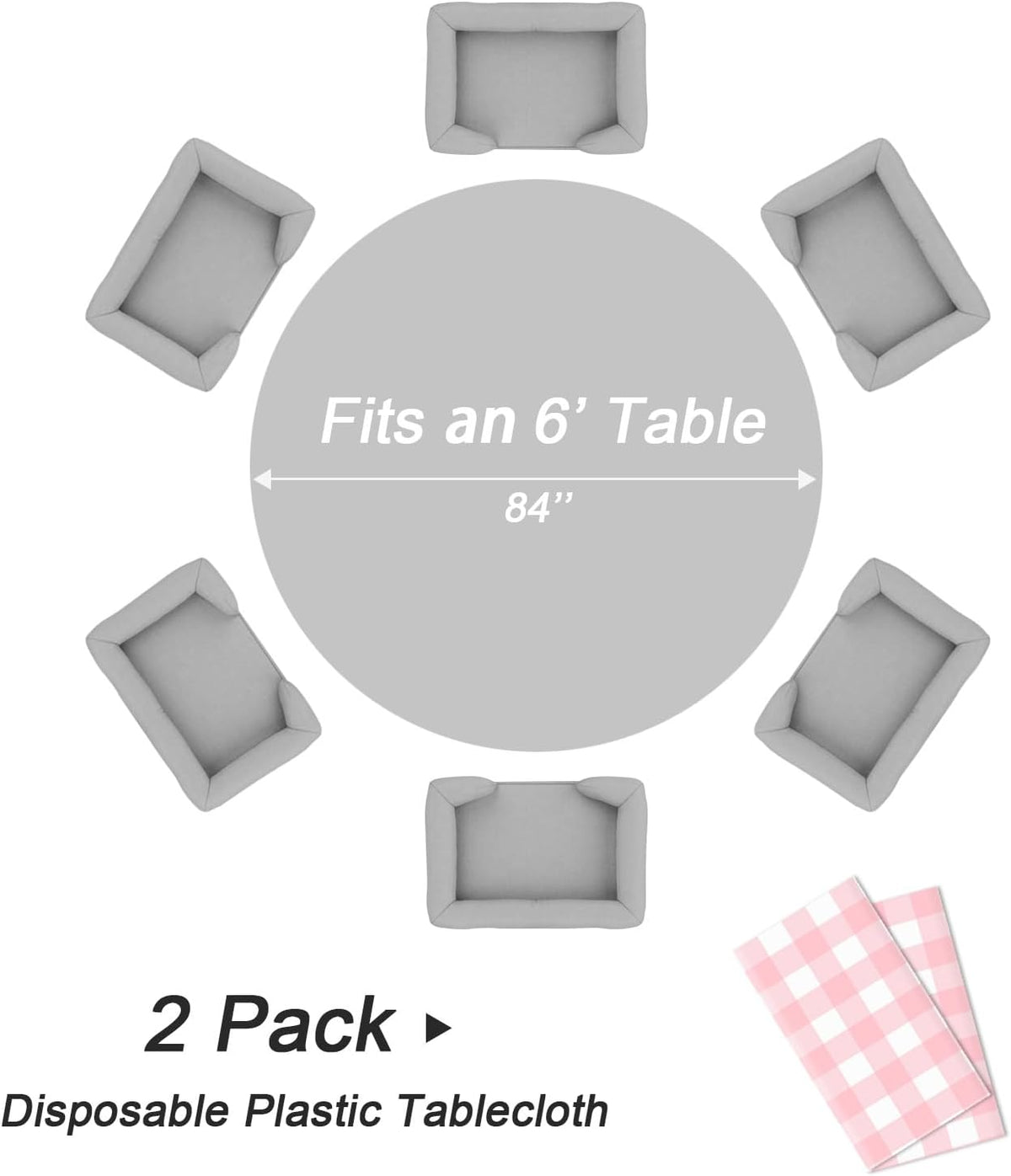 2 Pack Pink Gingham Round Plastic Tablecloth Disposable