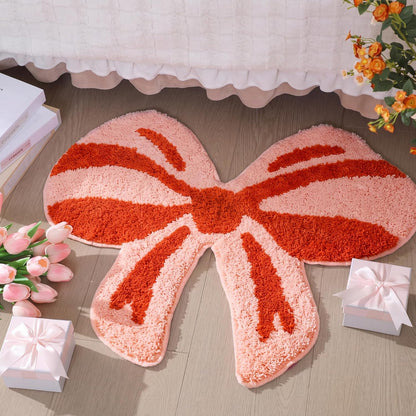 Pink Bow Rug 28x24 Inch Non Slip Bath Rugs Coquette Bathroom Rug