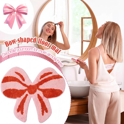 Pink Bow Rug 28x24 Inch Non Slip Bath Rugs Coquette Bathroom Rug