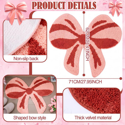 Pink Bow Rug 28x24 Inch Non Slip Bath Rugs Coquette Bathroom Rug