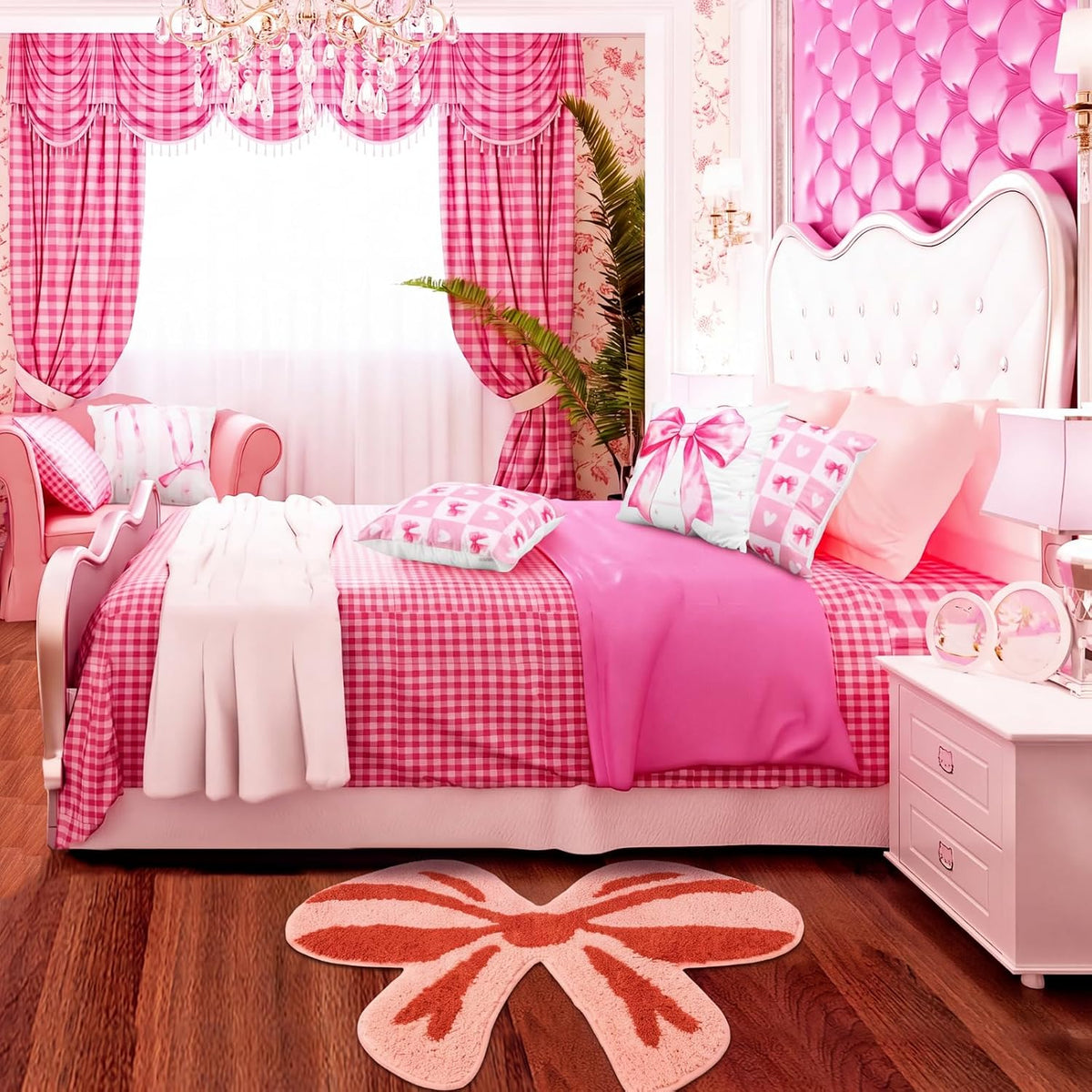 Pink Bow Rug 28x24 Inch Non Slip Bath Rugs Coquette Bathroom Rug