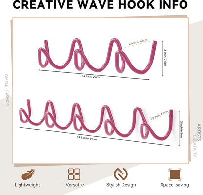 Coat Rack Wall Mount, Creative Wave Wall Hooks 20KG Capacity, Easy Installation, Multi-Purpose Hooks for Coat, Hat, Bag, Umbrella (Pink, 29cm x 7.5cm (11.41" x 2.95"))