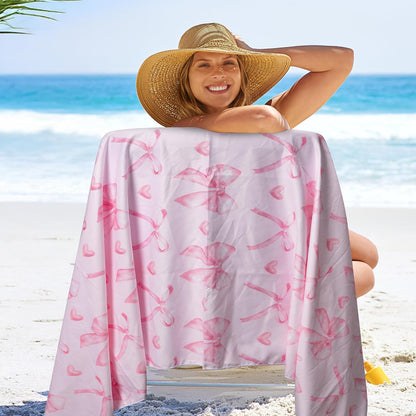 Coquette Pink Bow Magnetic Beach Towel - 75"x30" Sand Free Quick Dry Microfiber Towel with Built-in Magnets Lightweight for Beach Chair Car Door Pool Travel Camping Yoga with Storage Bag