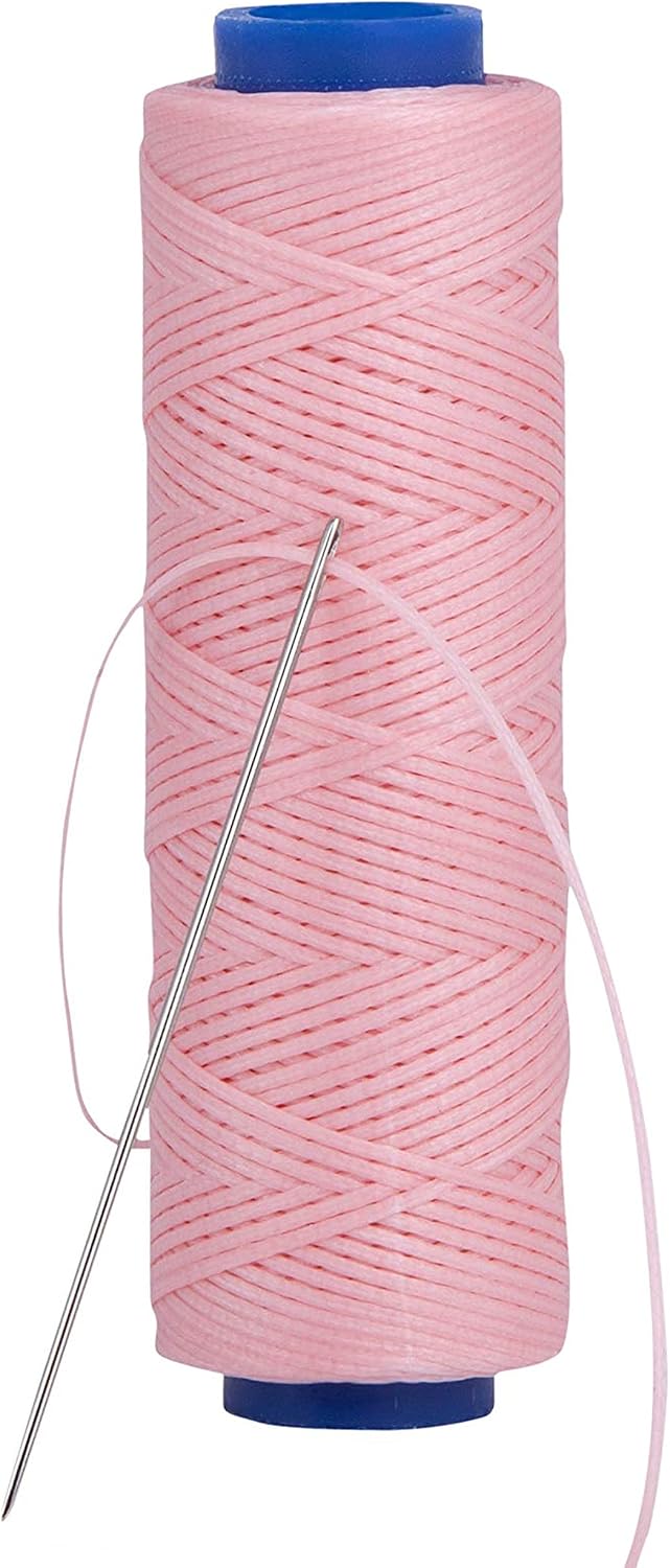 Waxed Thread, Strong Thread for Leather, Upholstery, Shoe, Bag, incl. Needle (Colour: Baby Pink)