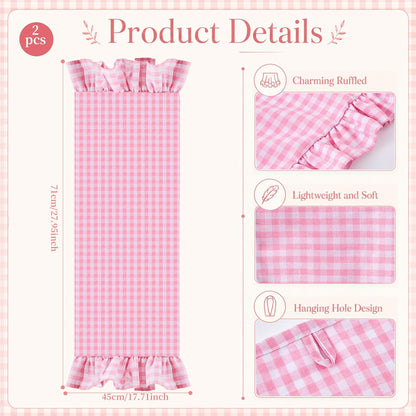 2 PCS Ruffled Gingham Dish Towels Pink White Checkered Kitchen Hand Towels 26"x 18" Cotton Farmhouse Tea Towels with Ruffles for Cooking Baking Housewarming Home Decor Absorbent Cloth