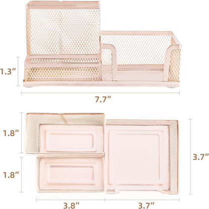 LIGHT PINK 3 Compartment Metal Mesh Desk Organizer