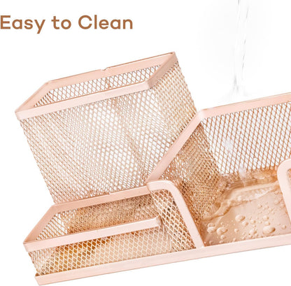 LIGHT PINK 3 Compartment Metal Mesh Desk Organizer