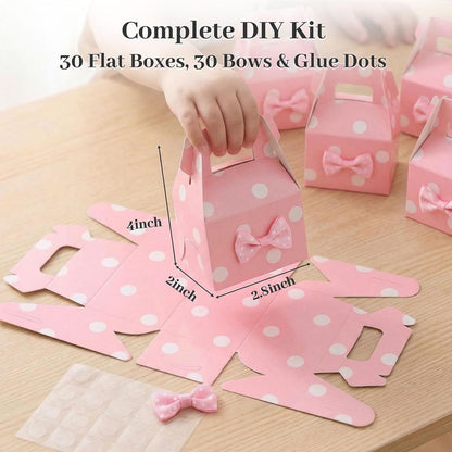 30PCS Party Favor Boxes, 2.8 × 2 × 4 inches Little Polka Dot Favor Boxes Small Pink Candy bags for Kids Candy Birthday Party