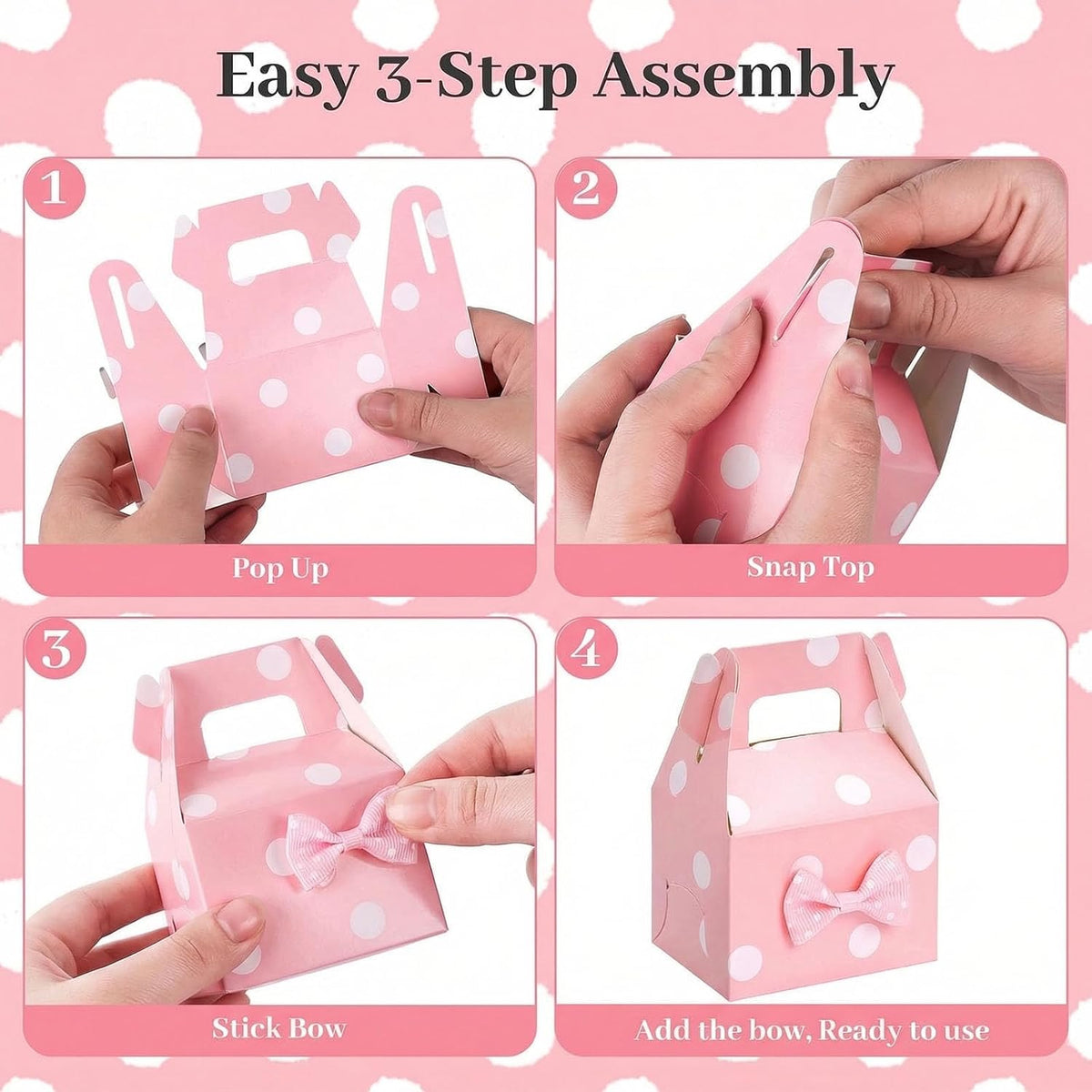 30PCS Party Favor Boxes, 2.8 × 2 × 4 inches Little Polka Dot Favor Boxes Small Pink Candy bags for Kids Candy Birthday Party