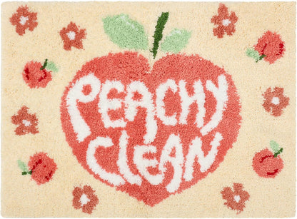 Peachy Clean Bath Mat Peach Bathroom Decor Non Slip Soft Water Absorbent Cute Bathroom Rugs Aesthetic Cute Bathmat Machine Washable for Home Bathtub Shower Toilet, 18 x 24 Inches