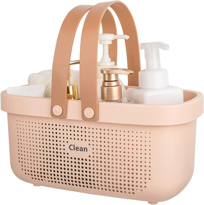 Plastic Storage Basket with Handle Portable Shower Caddy Tote Organizer Basket Bin for Bathroom Kitchen Dorm Room Bedroom, Pink