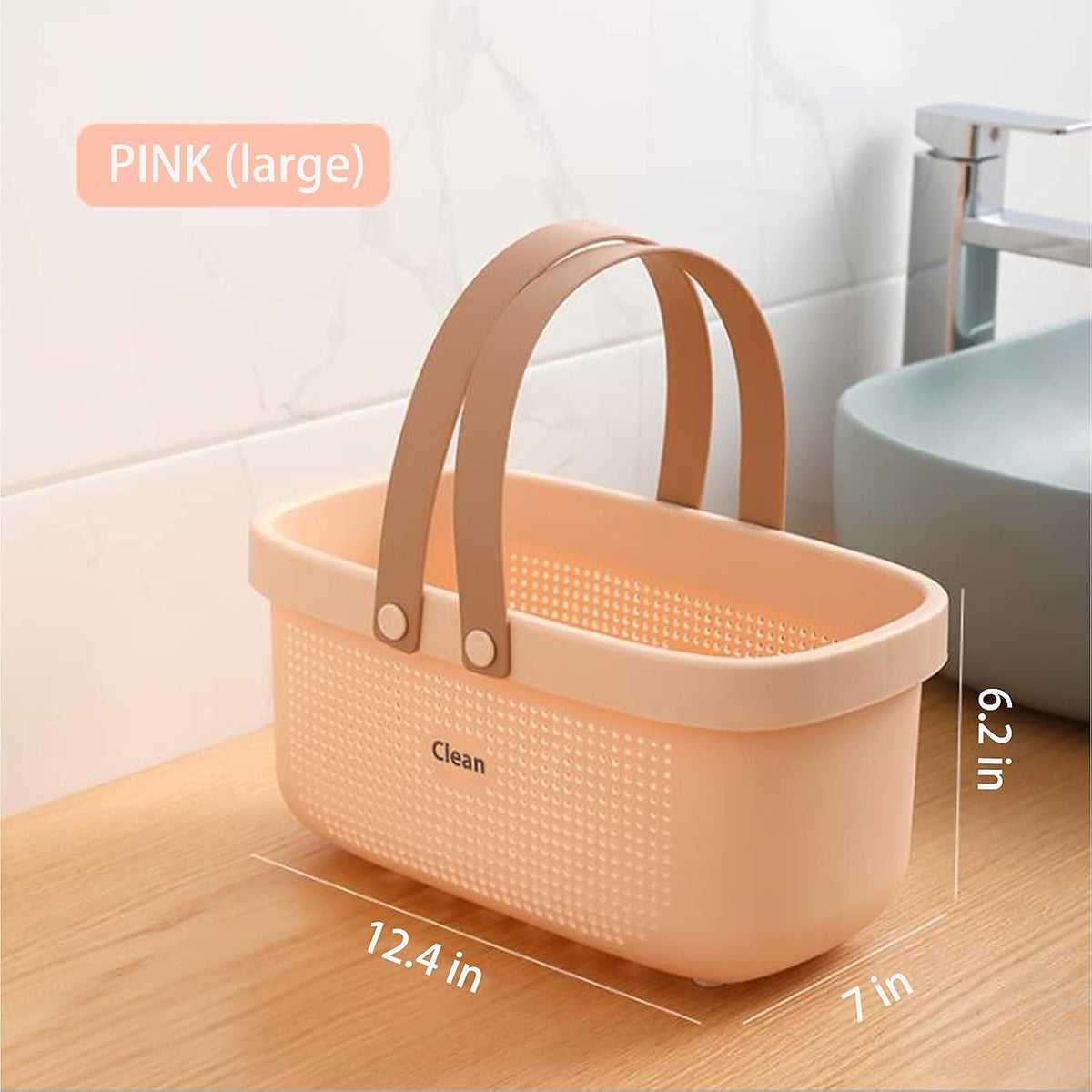 Plastic Storage Basket with Handle Portable Shower Caddy Tote Organizer Basket Bin for Bathroom Kitchen Dorm Room Bedroom, Pink