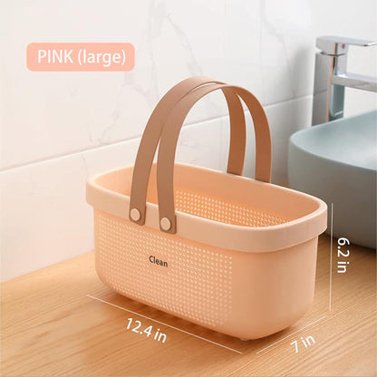 Plastic Storage Basket with Handle Portable Shower Caddy Tote Organizer Basket Bin for Bathroom Kitchen Dorm Room Bedroom, Pink