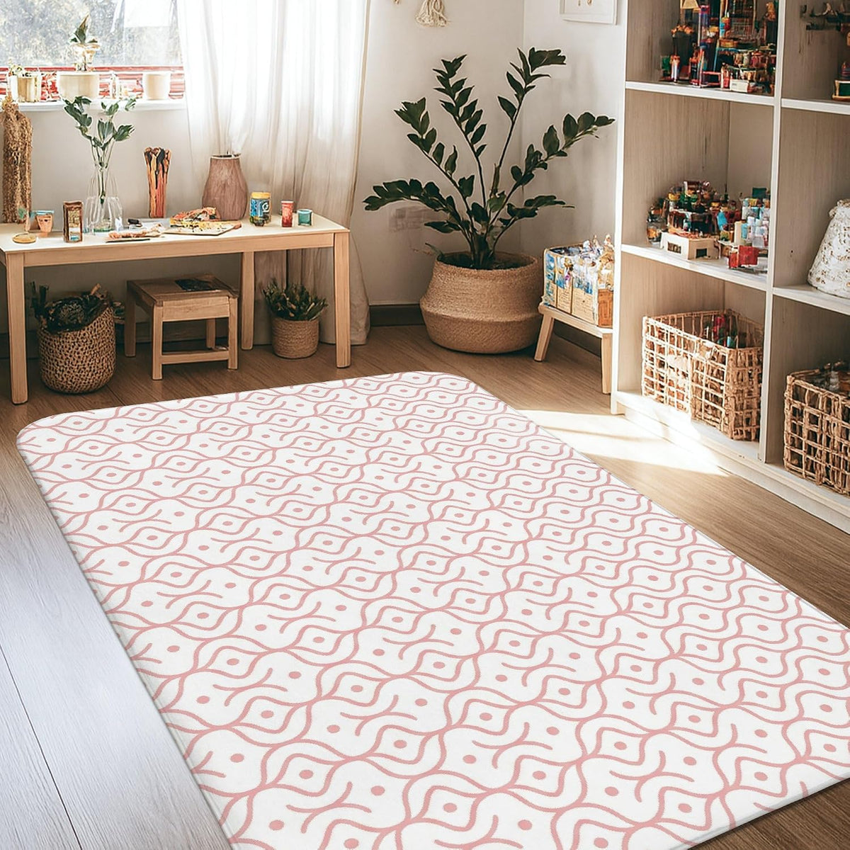Wavy Area Rug, Modern Contemporary Dots Lines None Peach Low Pile Sponge Home Floor Rectangle Print Carpet Rugs for Living Room Bedroom Hallway Desk Office Decor 4' X 6'