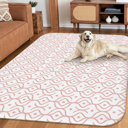 Wavy Area Rug, Modern Contemporary Dots Lines None Peach Low Pile Sponge Home Floor Rectangle Print Carpet Rugs for Living Room Bedroom Hallway Desk Office Decor 4' X 6'
