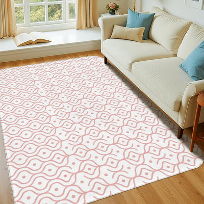 Wavy Area Rug, Modern Contemporary Dots Lines None Peach Low Pile Sponge Home Floor Rectangle Print Carpet Rugs for Living Room Bedroom Hallway Desk Office Decor 4' X 6'