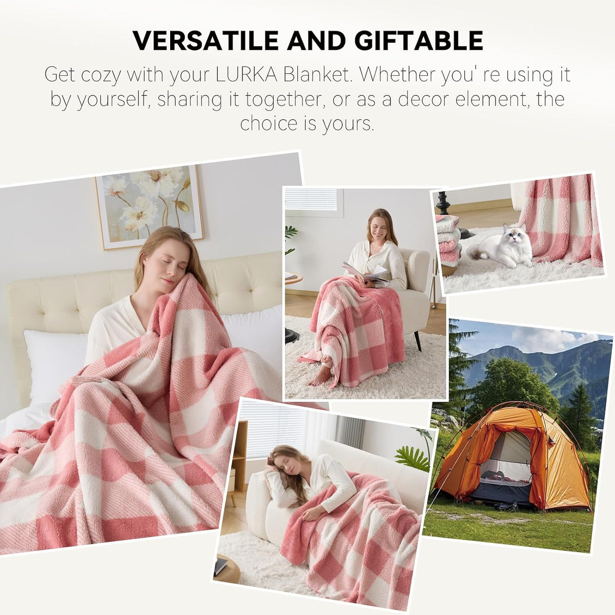 Checkered Sherpa Fleece Throw Blanket – Soft and Cozy, Medium Weight for All Season, Plush Throw for Couch, Bed, Dorm & Pets, Powder Pink, 60x80 Inches