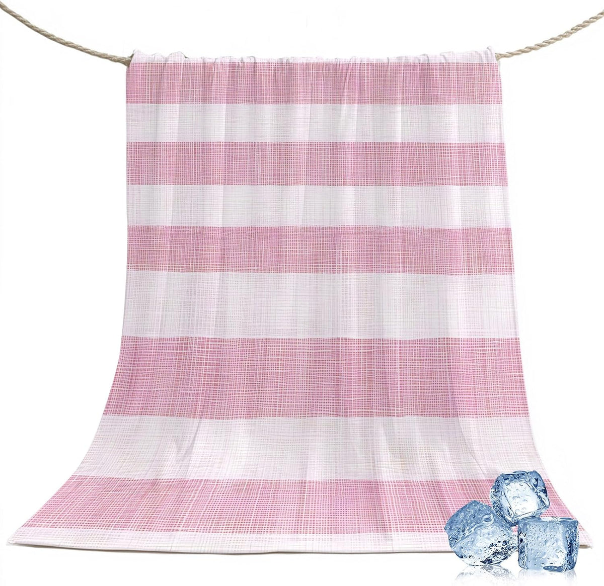 Cooling Blanket 50"x60", Vintage Country Linen Stripes Summer Cooling Blanket Breathable Lightweight Ice Blankets Pink Blankets for Night Sweats