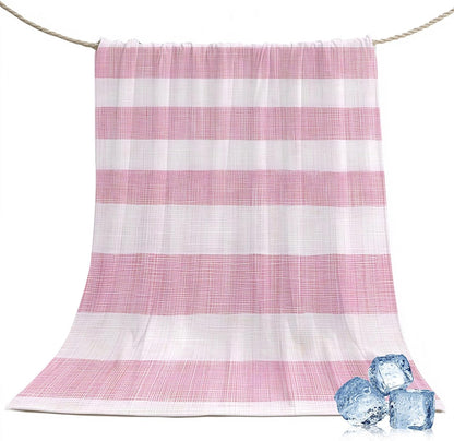 Cooling Blanket 50"x60", Vintage Country Linen Stripes Summer Cooling Blanket Breathable Lightweight Ice Blankets Pink Blankets for Night Sweats