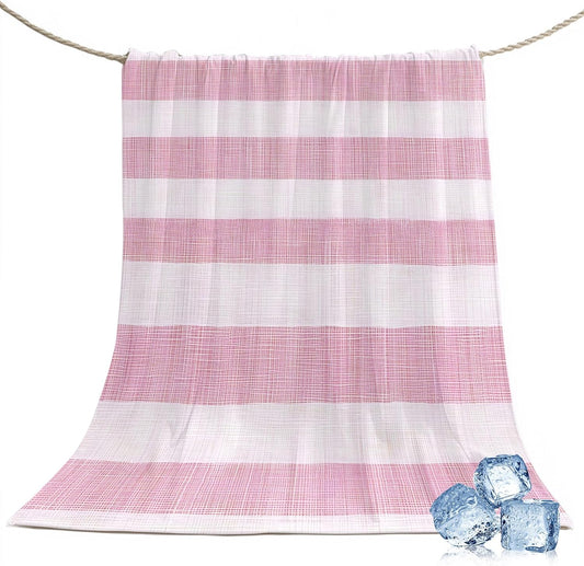 Cooling Blanket 50"x60", Vintage Country Linen Stripes Summer Cooling Blanket Breathable Lightweight Ice Blankets Pink Blankets for Night Sweats