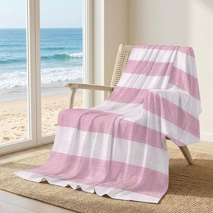 Cooling Blanket 50"x60", Vintage Country Linen Stripes Summer Cooling Blanket Breathable Lightweight Ice Blankets Pink Blankets for Night Sweats