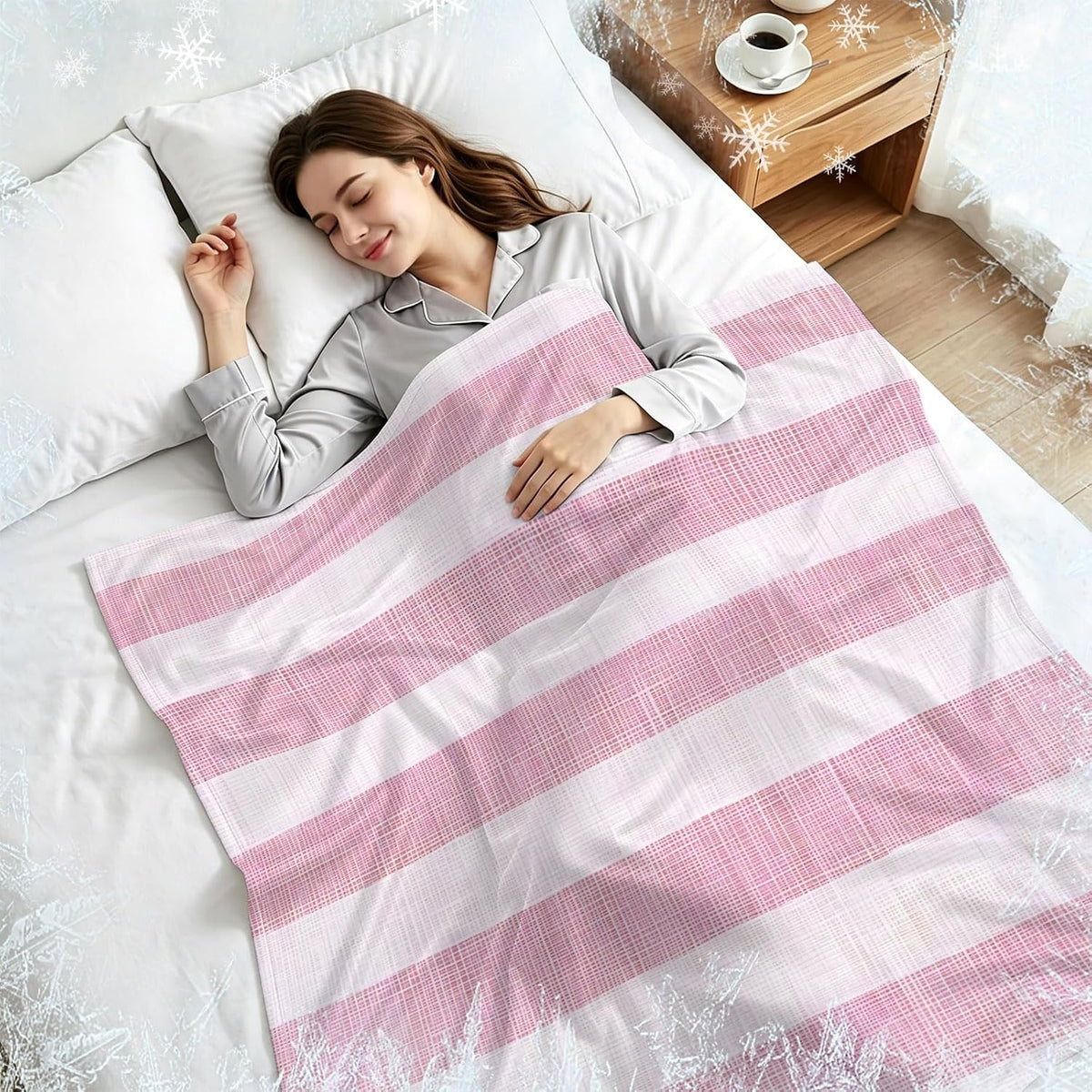 Cooling Blanket 50"x60", Vintage Country Linen Stripes Summer Cooling Blanket Breathable Lightweight Ice Blankets Pink Blankets for Night Sweats