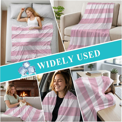 Cooling Blanket 50"x60", Vintage Country Linen Stripes Summer Cooling Blanket Breathable Lightweight Ice Blankets Pink Blankets for Night Sweats