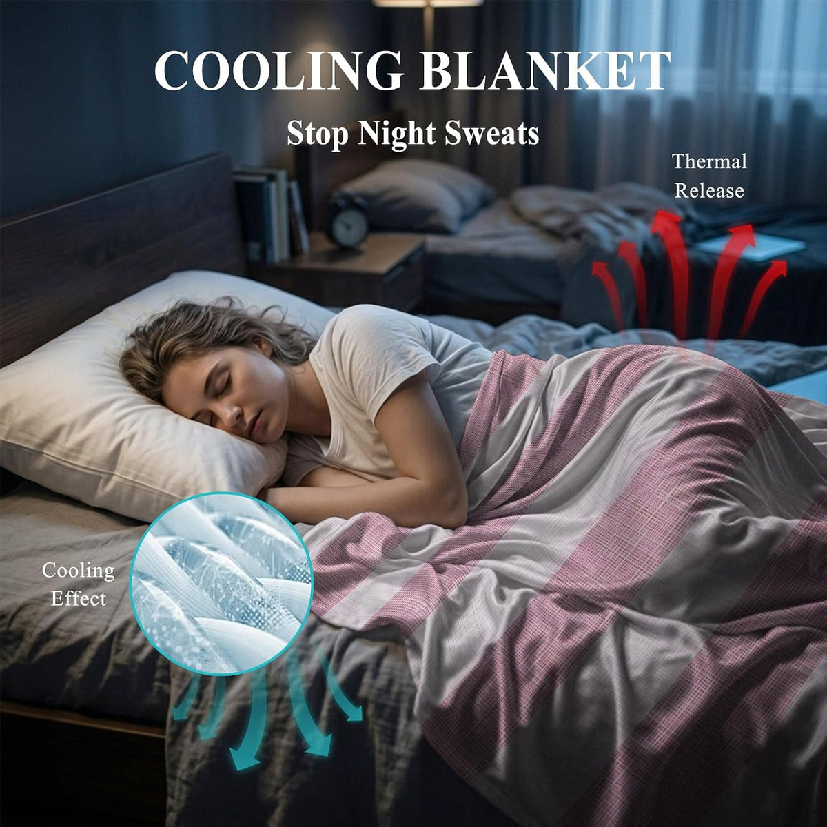 Cooling Blanket 50"x60", Vintage Country Linen Stripes Summer Cooling Blanket Breathable Lightweight Ice Blankets Pink Blankets for Night Sweats