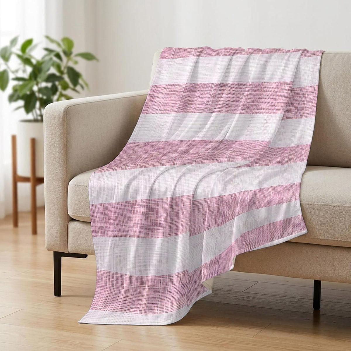 Cooling Blanket 50"x60", Vintage Country Linen Stripes Summer Cooling Blanket Breathable Lightweight Ice Blankets Pink Blankets for Night Sweats