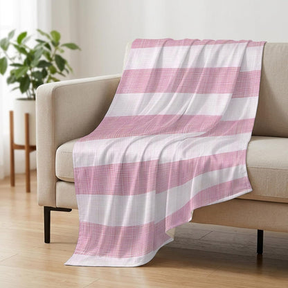 Cooling Blanket 50"x60", Vintage Country Linen Stripes Summer Cooling Blanket Breathable Lightweight Ice Blankets Pink Blankets for Night Sweats