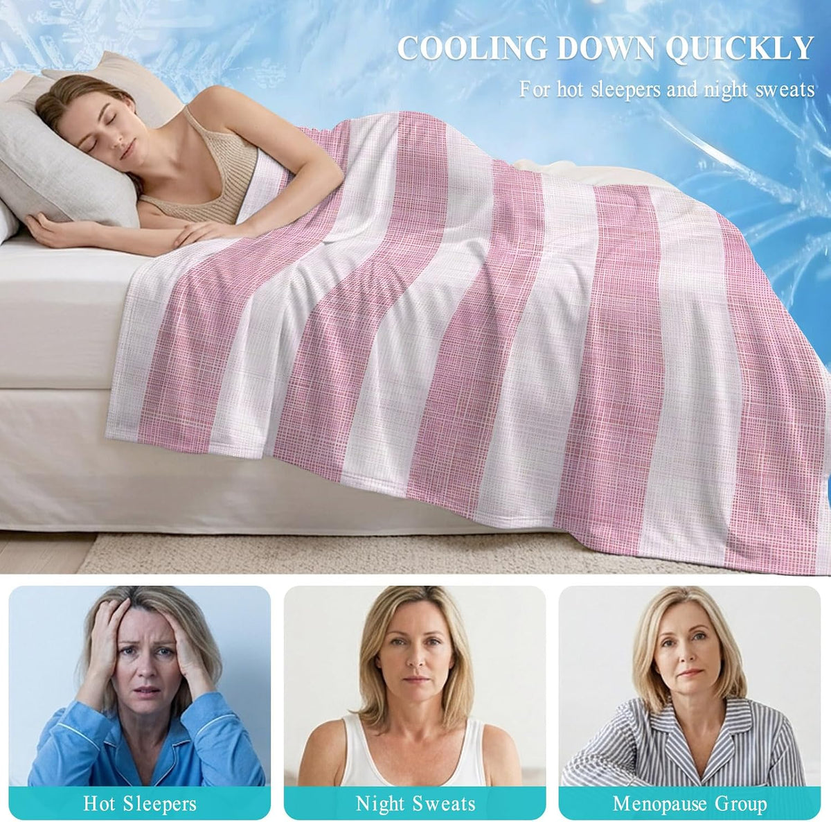 Cooling Blanket 50"x60", Vintage Country Linen Stripes Summer Cooling Blanket Breathable Lightweight Ice Blankets Pink Blankets for Night Sweats
