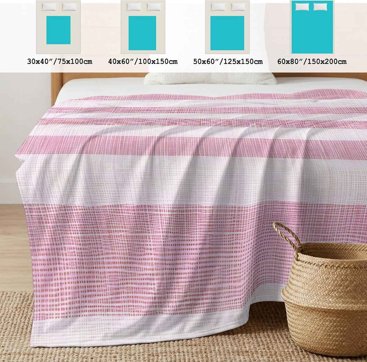 Cooling Blanket 50"x60", Vintage Country Linen Stripes Summer Cooling Blanket Breathable Lightweight Ice Blankets Pink Blankets for Night Sweats