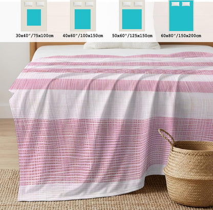 Cooling Blanket 50"x60", Vintage Country Linen Stripes Summer Cooling Blanket Breathable Lightweight Ice Blankets Pink Blankets for Night Sweats