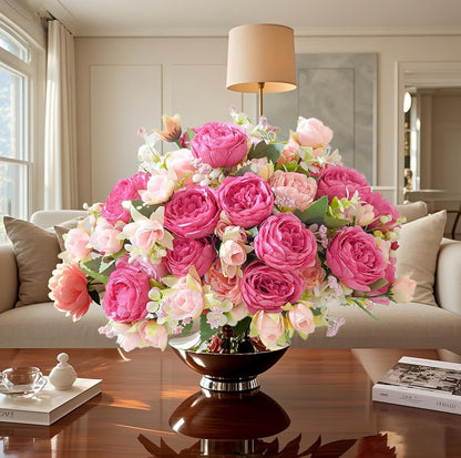 Peonies Artificial Flowers Bouquet, Lifelike Silk Fake Peonies with Stems for Home Table Centerpieces, Wedding, Party & DIY Bridal Floral Arrangements (12, Rose red + Pink)